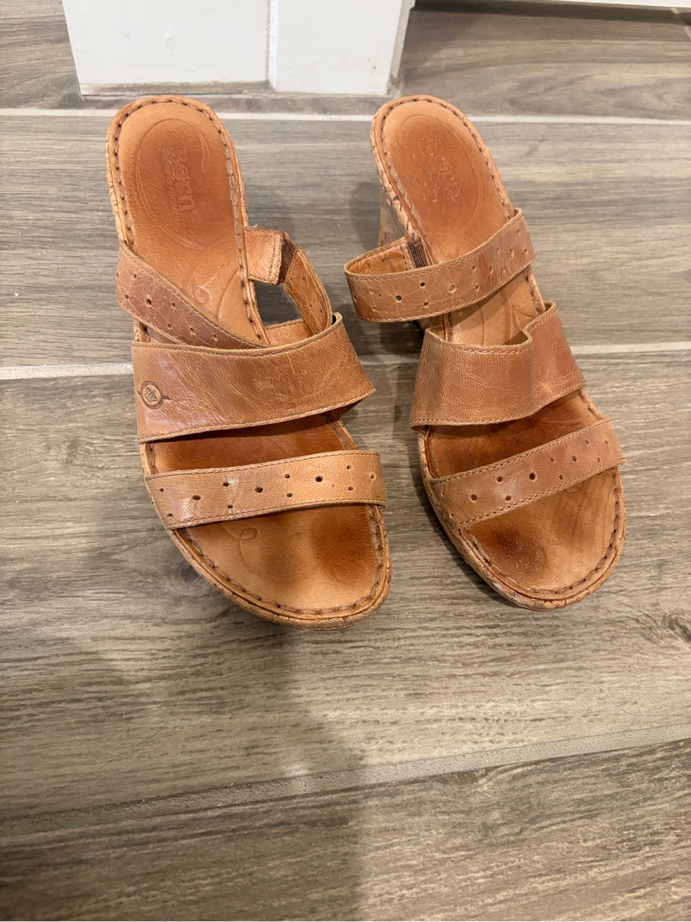 Born Women's Brown Leather Slide Mules - Triple Strap